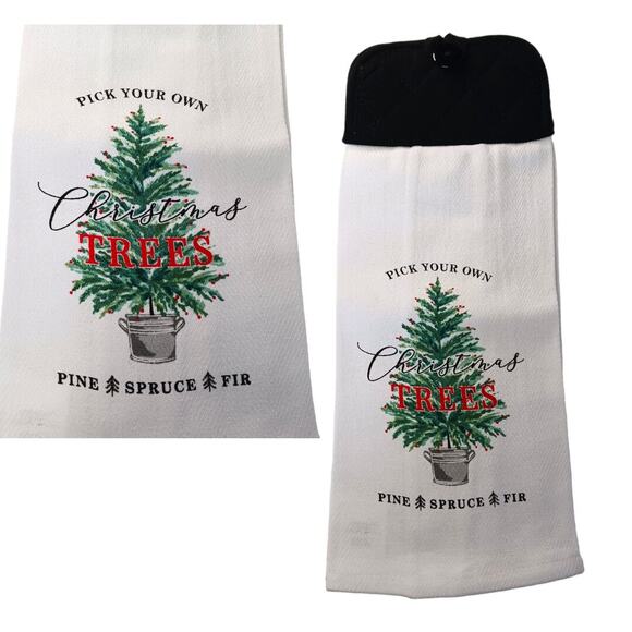 Christmas Tree Kitchen Towel Kitchen Linens Home Decor House Gifts Black Red - Picture 2 of 5